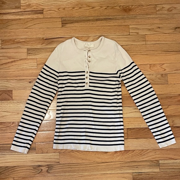 Sezane Alexis Striped Long Sleeve 100% Cotton Henley sweater size M - Picture 3 of 8
